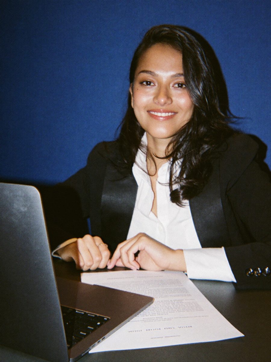 Woman preparing for a job interview at her laptop